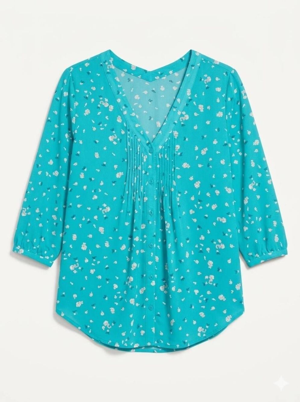 🔹️Lauren Conrad Turquoise Floral Print Pleated Buttoned Vneck Top Small